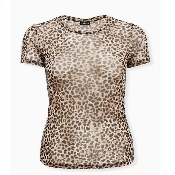 TORRID LEOPARD SHEER MESH CREW TEE - Picture 3 of 3
